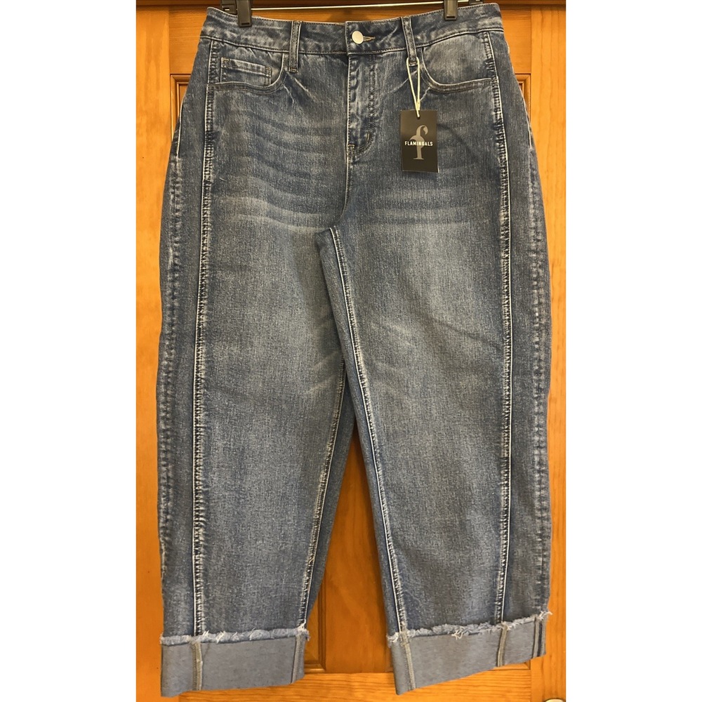 Flamingals Women's XL Straight Leg Cuffed Cropped Jeans